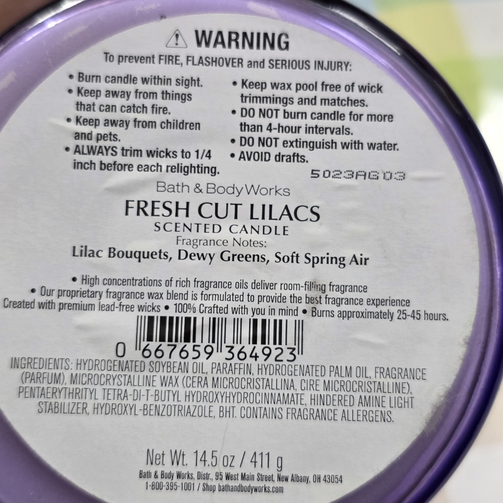 Bath & Body Works Fresh Cut Lilacs 3-Wick Scented Candle NEW RARE - Picture 5 of 5